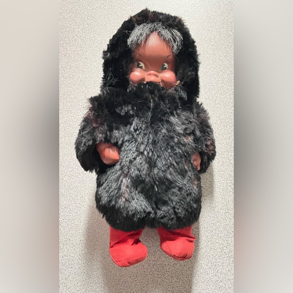 Vintage Regal Canada Indigenous/Inuit Black Rabbit Fur 11” Doll